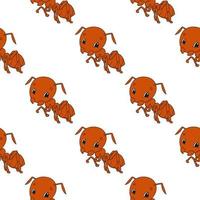 Color seamless pattern ant. Cartoon style. Bright design. For walpaper, poster, banner. Hand drawn. Vector illustration isolated on white background.