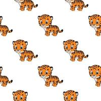 Color seamless pattern tiger. Cartoon style. Bright design. For walpaper, poster, banner. Hand drawn. Vector illustration isolated on white background.