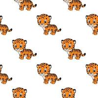 Color seamless pattern tiger. Cartoon style. Bright design. For walpaper, poster, banner. Hand drawn. Vector illustration isolated on white background.