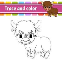 Dot to dot game yak. Draw a line. For kids. Activity worksheet. Coloring book. With answer. Cartoon character. Vector illustration.