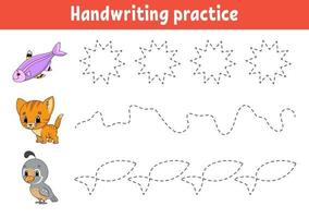 Handwriting pactice. Education developing worksheet. Activity page. Color game for children. Isolated vector illustration. Cartoon character.