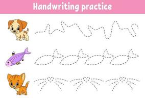 Handwriting pactice. Education developing worksheet. Activity page. Color game for children. Isolated vector illustration. Cartoon character.