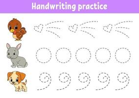 Handwriting pactice. Education developing worksheet. Activity page. Color game for children. Isolated vector illustration. Cartoon character.