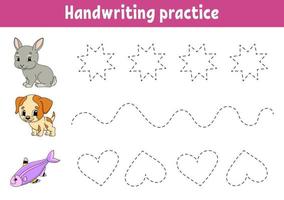 pactice de escritura a mano. hoja de trabajo de desarrollo educativo. página de actividad. juego de colores para niños. ilustración vectorial aislada. personaje animado. vector