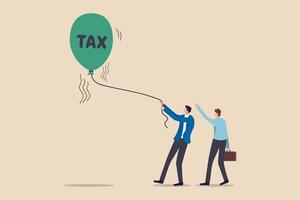 Tax rise to pay for Coronavirus COVID-19 crisis, government decision to raise tax rate for aid policy in economic crisis concept, businessmen people help to hold float rising balloon with the word TAX vector