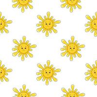 Color seamless pattern sun. Cartoon style. Bright design. For walpaper, poster, banner. Hand drawn. Vector illustration isolated on white background.