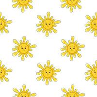 Color seamless pattern sun. Cartoon style. Bright design. For walpaper, poster, banner. Hand drawn. Vector illustration isolated on white background.