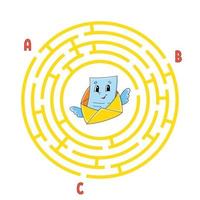 Circle maze. Game for kids. Puzzle for children. Round labyrinth conundrum. Color vector illustration. Find the right path. Education worksheet.