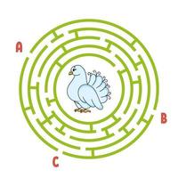 Circle maze. Game for kids. Puzzle for children. Round labyrinth conundrum. Color vector illustration. Find the right path. Education worksheet.