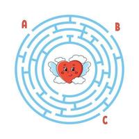 Circle maze. Game for kids. Puzzle for children. Round labyrinth conundrum. Color vector illustration. Find the right path. Education worksheet.