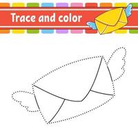 Trace and color envelope. Coloring page for kids. Handwriting practice. Education developing worksheet. Activity page. Game for toddlers. Isolated vector illustration. Cartoon style.