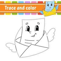 Trace and color letter. Coloring page for kids. Handwriting practice. Education developing worksheet. Activity page. Game for toddlers. Isolated vector illustration. Cartoon style.
