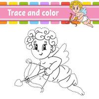 Trace and color angel. Coloring page for kids. Handwriting practice. Education developing worksheet. Activity page. Game for toddlers. Isolated vector illustration. Cartoon style.