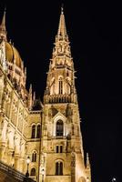 The Hungarian Parliament in Budapest on the Danube in the night lights of the street lamps photo