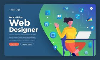 Landing page for web designer hiring announcement vector