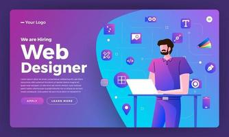 Landing page for web designer hiring announcement vector