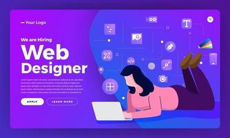 Landing page for web designer hiring announcement vector