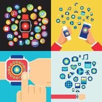 Smart watch with various app icons vector