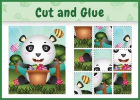 Children board game cut and glue themed easter with a cute panda in the bucket egg vector