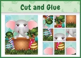 Children board game cut and glue themed easter with a cute elephant in the bucket egg vector