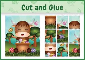 Children board game cut and glue themed easter with a cute buffalo in the bucket egg vector