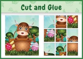 Children board game cut and glue themed easter with a cute buffalo in the bucket egg vector