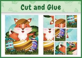 Children board game cut and glue themed easter with a cute fox in the egg vector