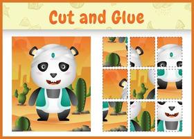 Children board game cut and glue themed easter with a cute panda using arabic traditional costume vector