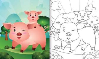 coloring book for kids with a cute pig character illustration vector