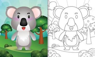 libro para colorear para niños con una linda ilustración de personaje de koala vector