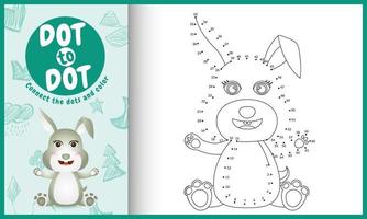 Connect the dots kids game and coloring page with a cute rabbit character illustration vector