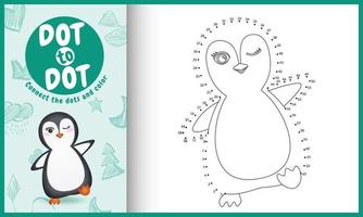 Connect the dots kids game and coloring page with a cute penguin character illustration vector