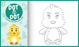 Connect the dots kids game and coloring page with a cute chick character illustration vector