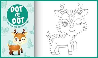 Connect the dots kids game and coloring page with a cute deer character illustration vector