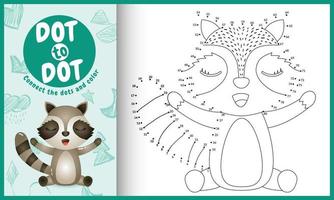 Connect the dots kids game and coloring page with a cute raccoon character illustration vector