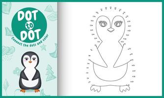 Connect the dots kids game and coloring page with a cute penguin character illustration vector