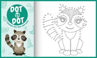 Connect the dots kids game and coloring page with a cute raccoon character illustration vector