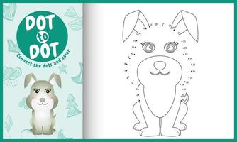 Connect the dots kids game and coloring page with a cute rabbit character illustration vector