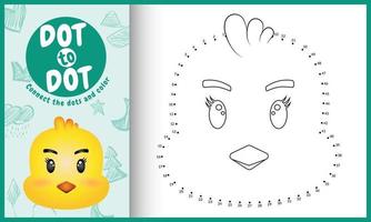 Connect the dots kids game and coloring page with a cute face chick character illustration vector