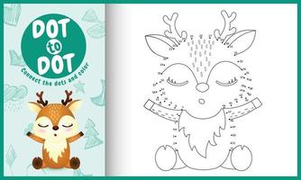 Connect the dots kids game and coloring page with a cute deer character illustration vector