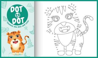 Connect the dots kids game and coloring page with a cute tiger character illustration vector