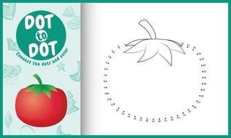 Connect the dots kids game and coloring page with a tomato illustration vector