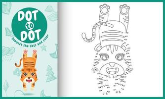 Connect the dots kids game and coloring page with a cute tiger character illustration vector