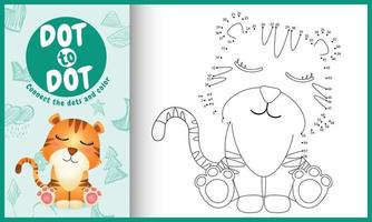 Connect the dots kids game and coloring page with a cute tiger character illustration vector