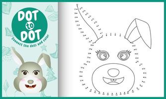 Connect the dots kids game and coloring page with a cute face rabbit character illustration vector