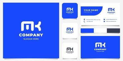 Simple and Minimalist Bold Line Letter MK Logo with Business Card Template vector