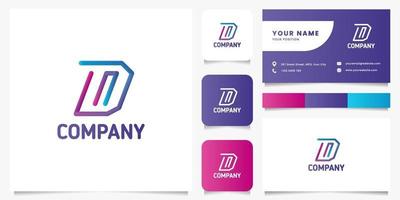 Colorful Gradient 3D Line Letter D Logo with Business Card Template vector