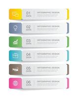 6 data infographics tab paper thin line index template. Vector illustration abstract background.