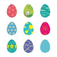 conjunto de huevos de pascua aislado en fondo blanco. vector nuevo diseño moderno con diferentes colores y patrones.