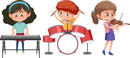 conjunto de diferentes niños tocando instrumentos musicales. vector